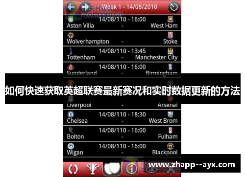 如何快速获取英超联赛最新赛况和实时数据更新的方法 如何快速获取英超联赛最新赛况和实时数据更新的方法
